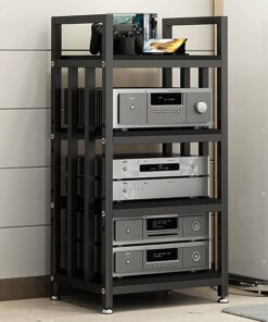 Meuble Rack Audio À 4 Niveaux, Meuble Hi FI AV, 50 × 40 × 100 cm, Support de Rangement Multifonctionnel, Meuble Audio Vidéo, Meuble Stéréo Ouverte, Cadre en Acier(Nero)