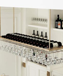 MObyat Casier à vin Suspendu au Plafond avec Support en Verre, pour Les Amateurs de vin, Meubles de Bar et casier à vin, Supports pour Verres à Pied, Support pour Bouteille de vin Suspend