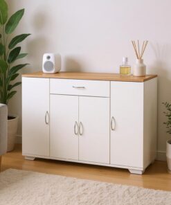 FurnitureR Meuble TV Blanc, Design Moderne, matériau MDF, Espace de Rangement spacieux, Peu encombrant, idéal pour Le Salon