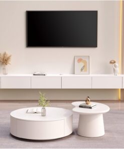 Meuble TV flottant moderne à fixation murale en bois avec 3/4 compartiments pour meubles de salon (blanc, 120 cm)