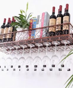 Étagères flottantes pour Bar, casier à vin Rond Industriel Suspendu, avec Support pour Verres à vin, casier à vin Mural pour la Maison (Dimensions : 80 x 25 x 17 cm, Couleur : cuivre)