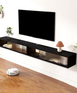 Générique Meuble TV Mural Flottant - Meuble de Divertissement étroit avec Portes en Verre Arc-en-Ciel, Console multimédia Peu encombrante pour Le Salon, Solution d'étagère de Rangement élégante.