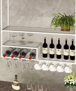 Casiers à vin Support de Verre à vin/étagère Murale en Verre pour Bouteille avec Cadre en métal, Support de Verre à vin, Meuble de Bar pour Armoire à vin, décoration d'affichage de Stockage