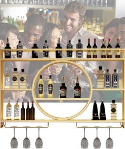 Casier à vin Mural, casiers à vin autoportants, étagères flottantes suspendues pour Bar avec Support de Verre, Rangement en Dessous, décoration de Cuisine de Ferme Industrielle rus