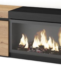 Skraut Home | Meuble TV | Banc Télé | Grand Espace de Rangement | 210 | pour Les TV jusqu'à 80" | Cheminée électrique XXL | Style Moderne | Chêne et Noir