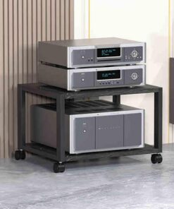 Meuble Rack Audio ouvert, Meuble HiFi, meuble de support multimédia à 2/3/4/5 niveaux avec poulie, Meuble stéréo, support TV d'angle, for salon, salle de jeux et salle d'enregistrement(Nero,19.
