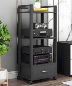 Meuble multimédia HiFi à 3/4 niveaux avec tiroir – Étagère audio AV pour lecteur de disques