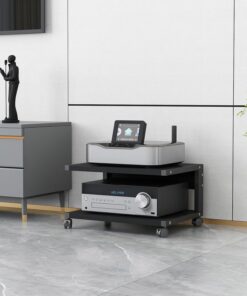 Étagère de rangement à 2 niveaux – Rangement ouvert amovible pour accessoires TV et composants audio vidéo – Armoire multifonction pour salon organisé
