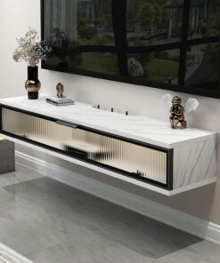 Meuble TV Mural, Meuble TV Flottant, Meuble TV Mural, Console TV en Bois avec Rangement, Table TV, Support TV étagère, Centre de Divertissement pour Salon Chambre (Blanc 2,12)