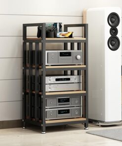Étagère d'angle pour Support multimédia AV à 4 Couches,Meuble HiFi,étagères Audio-vidéo,Meuble Chaine HiFi Rangement Audio Et Vidéo for Bureau À Domicile,Meuble multimédia Audio stéréo à(D)