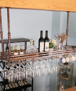 Casier à vin de Style Industriel monté au Plafond avec éclairage, étagère réglable pour Suspension Murale, Porte-Verre pour Bar ou Cuisine