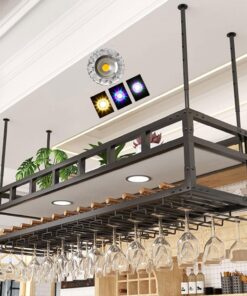 Casier à vin Moderne à 2 Niveaux avec néons, Support de Verre à vin Suspendu et Support de Bouteille de vin en métal, présentoir et Rangement décoratifs pour Verres à vin, idéal pour Les Bar