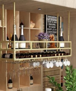 Étagère à vin Flottante avec Support en Verre, étagère à vin Suspendue au Plafond, étagère de Rangement pour Verres à Pied, Support d'affichage pour Bar sous Armoire, Hauteur régla