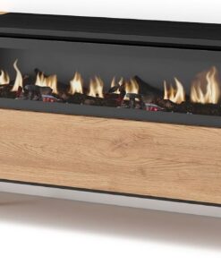 Skraut Home | Meuble TV | Banc Télé | Grand Espace de Rangement | 150x57x35cm | pour Les TV jusqu'à 65" | Cheminée électrique | Design Industriel | Style Moderne | Chêne