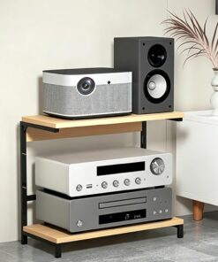 Support multimédia AV résistant, Meuble Audio au Sol Stable pour amplificateurs stéréo et platines vinyles, étagère multimédia Moderne Multifonction pour Salon et cinéma Maison