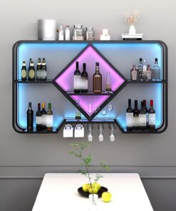 Casier à vin Mural Industriel à LED - Support de Rangement pour présentoir à vin Noir pour Bar à Domicile, Salle à Manger
