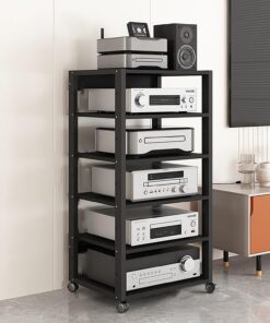 Meuble TV et Rack Audio de Style Mid-Century Modern pour DVD, Consoles de Jeux et chaîne Hi-FI - Solution de Rangement élégante pour Salon et Studio d'enregistrement
