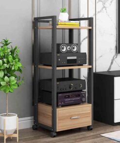 Meuble multimédia HiFi à 3/4 niveaux avec tiroir – Étagère audio AV pour lecteur de disques