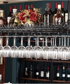 Casier à vin de plafond, casier à vin rond industriel suspendu, étagères flottantes pour bar avec support pour verres à vin, casier à vin inversé avec perche, pour bar, café, cuisine (taille