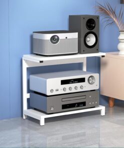 Support Audio, Support d'angle en métal pour Composants Audio/bibliothèque pour étagères et Supports stéréo de Bureau de Chevet/Armoire AV Support multimédia Audio/vidéo avec Pieds antidérap