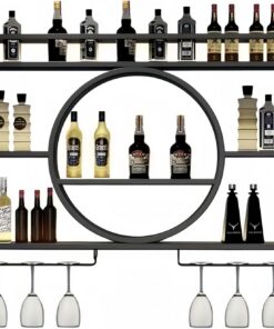 Casier à vin Mural avec Support pour Verres, étagère de Rangement Flottante en métal pour Bar et Restaurant