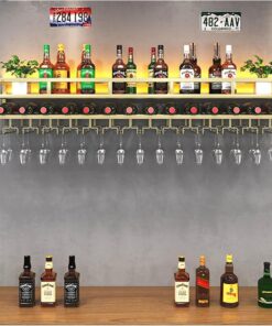 Casier à vin Mural avec Support pour Verre à vin, étagère de Rangement pour Cuisine, étagères de Bar pour Bouteilles d'alcool avec Bande Lumineuse, Meubles de Bar pour la Maison po