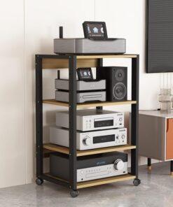 Générique Support multimédia AV Mobile à 4/5 Niveaux, étagère d'angle pour Lecteur de Disque, Armoire de Rangement de Composants stéréo, Support Audio avec étagère en Bois réglable en Hauteur pour la