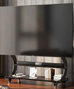 Mobile Support TV sur Pied, Réglable en Hauteur sur 3 Niveaux, Chariot TV Mobile avec Étagère de Rangement À Deux Niveaux, Meuble TV Mobile pour Écrans de 50 À 100 Pouces(Nero)