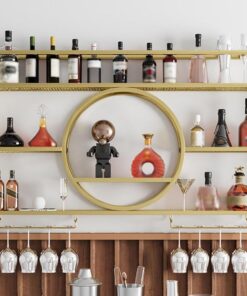 Vitrine Murale, casier à vin Mural en métal Moderne pour Bouteilles et Verres pour Bar, Armoire, unité Domestique Noire, étagère de réfrigérateur Suspendue dorée (Taille : 100 x 15