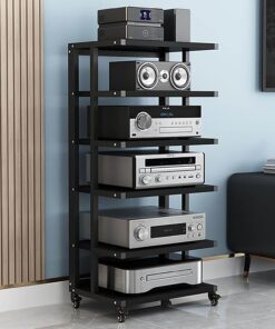 Meuble Hi FI À 6 Niveaux, Meuble Audio Vidéo, 60 × 40 × 116 cm, Support AV Mobile avec roulettes, Meuble Rack Audio avec Grand Rangement, Meuble Stéréo Moderne(Nero)