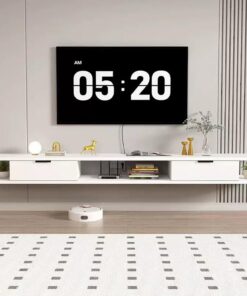 Meuble TV Flottant, Console Multimédia Murale avec 2 Tiroirs | Convient aux téléviseurs de 43 à 98 pouces, Coins arrondis, bois massif, rangement ouvert(White,200CM/78.7IN)