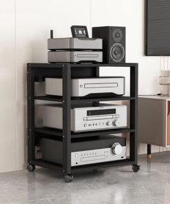 Meuble multimédia de Style Moderne du Milieu du siècle pour Le Jeu et l'enregistrement - Étagère d'angle élégante pour DVD, Consoles de Jeux et Divertissement à Domicile, Design Peu encombra