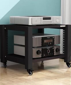 Rack Audio Mobile Multifonctionnel, Meuble Hi Fi Avec Étagères Réglables, Meuble Audio Vidéo Ouvert, Meuble Rack Audio, Cadre En Métal Et Bois, for Les Coins Et Les Petits Espaces(Nero,2-tie