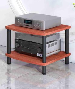 Support de rangement multimédia en bois, meuble stéréo de divertissement, support TV à 2 à 4 niveaux, support audio for composants, support stéréo for téléviseur, support multimédia AV(Teak,2 T