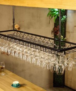 Porte-Verre à vin Rouge Suspendu Porte-Verres à Pied en Fer réglable Étagère de décoration de Plafond multifonctionnelle Porte-Bouteille de vin inversé pour Bars, Maisons, restaura