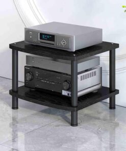 Support de rangement multimédia en bois, meuble stéréo de divertissement, support TV à 2 à 4 niveaux, support audio for composants, support stéréo for téléviseur, support multimédia AV(Nero,2 T