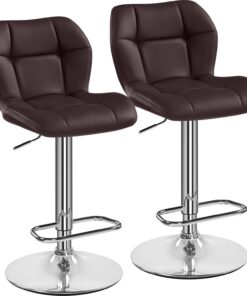 Yaheetech Tabourets de Bar Lot de 2 Réglable Hauteur - Brun | Hauteur Réglable 89-111cm avec Dossier | Charge Max 136kg, Base Métal Stable | Similicuir Hydrofuge | Cuisine, Bar, Salon