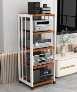 Support Audio Et Vidéo À 5 Niveaux,meuble hifi,Support Multimédia Audio Et Vidéo D'angle For TV,meuble chaine hifi Rangement Audio Et Vidéo For Bureau À Domicile,meuble chaine hifi roulette(C)