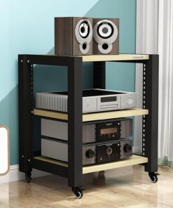 Support Audio, Support multimédia à Plusieurs Niveaux, étagère d'angle, Support Audio/vidéo, Armoire à Composants stéréo, étagères de Rangement en Bois à Cadre Ouvert réglables pour Salon, s