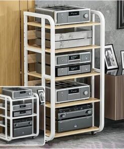 Meuble Haut-Parleur AV à 3, 4 et 5 Niveaux avec Support pour Lecteur CD ; Meuble Haut-Parleur Moderne ; Meuble Rack vidéo Multifonctionnel avec étagères réglables ; Support pour Lecteur Tour