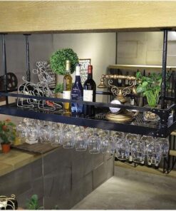 LUNEZY Étagère à vin Industrielle en métal avec Grille de loft, Porte-Bouteilles de vin, étagère de Bar, étagère de Rangement Suspendue pour Restaurants, Bars, Maison Quotidienne réglable