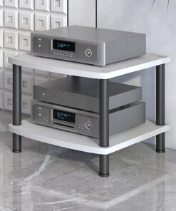 Meuble Hi FI en Bois, Rack Audio, Meuble Audio Vidéo À Plusieurs Niveaux, Meuble Stéréo Ouverte, Meuble Rack Audio, Tour Audio en Rack for Composant Stéréo De Divertissement(Wit,2-Tier)