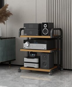 Meuble TV à 3 Niveaux sur roulettes et Meuble Hi-FI pour Salle de Jeux, étagère Ouverte pour Accessoires, réglable et Design