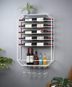 Présentoir à vin Mural Rond en métal doré/Noir décoratif Vintage Moderne avec Porte-gobelet en Verre à vin, Support à vin Suspendu pour Bar, Cave à vin, comptoir de Cuisine