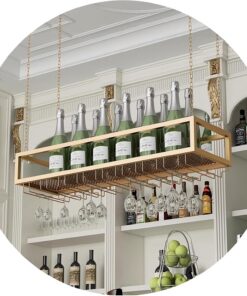 Casier à vin inversé avec porte-verres, casier à vin de plafond, étagères flottantes pour bar, porte-bouteilles de vin suspendu pour maison, restaurant, bar (dimensions : 120 x 25 x 20 cm, c