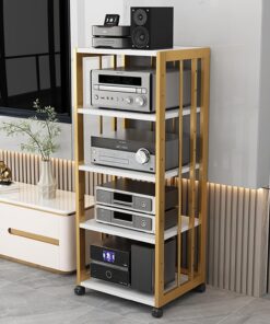 Support Audio Et Vidéo À 5 Niveaux,meuble hifi,Support Multimédia Audio Et Vidéo D'angle For TV,meuble chaine hifi Rangement Audio Et Vidéo For Bureau À Domicile,meuble chaine hifi roulette(A)