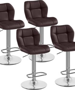 Yaheetech Tabourets de Bar Lot de 4 Réglable Hauteur - Brun | Hauteur Réglable 89-111cm avec Dossier | Charge Max 136kg, Base Métal Stable | Similicuir Hydrofuge | Cuisine, Bar, Salon