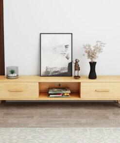Supports de télévision étroits Meuble TV en Bois avec tiroirs Centre de Divertissement Table TV Basse pour téléviseurs jusqu'à 65 Pouces (Couleur : rondin + Blanc, Taille : 1,2 m)
