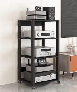 Meuble TV et Rack Audio de Style Mid-Century Modern pour DVD, Consoles de Jeux et chaîne Hi-FI - Solution de Rangement élégante pour Salon et Studio d'enregistrement