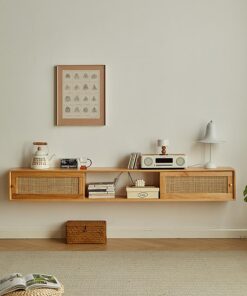 Support TV mural，Meuble TV suspendu en bois massif avec porte，Console Divertissement Gaming Rangement TV Étagère，Meuble de Divertissement Moderne，Convient pour le salon, la chambre(Brown,150*25*25cm)